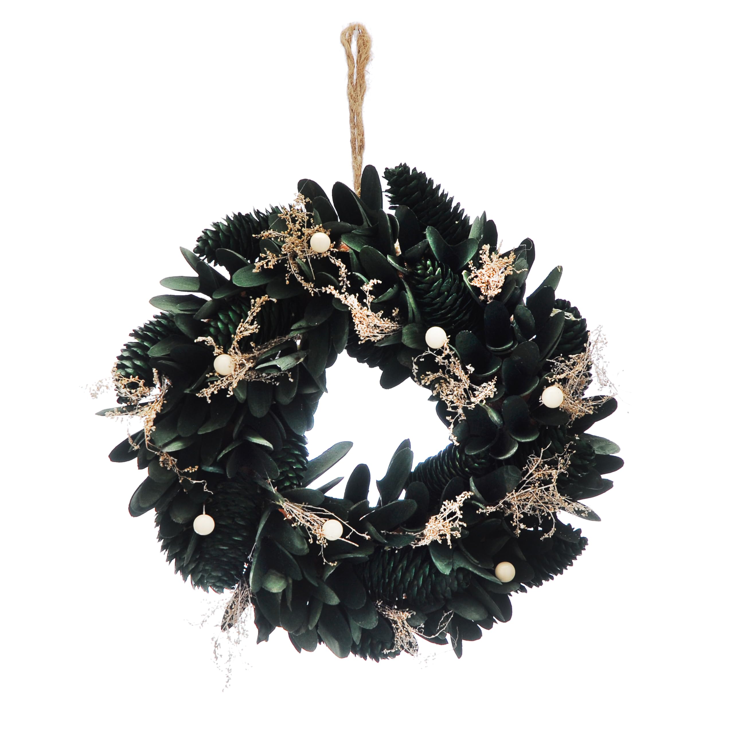 Festive Productions 30cm Winter Christmas Wreath with Green Cones, White Berries & Seasonal Foliage – Elegant Festive Door Decoration