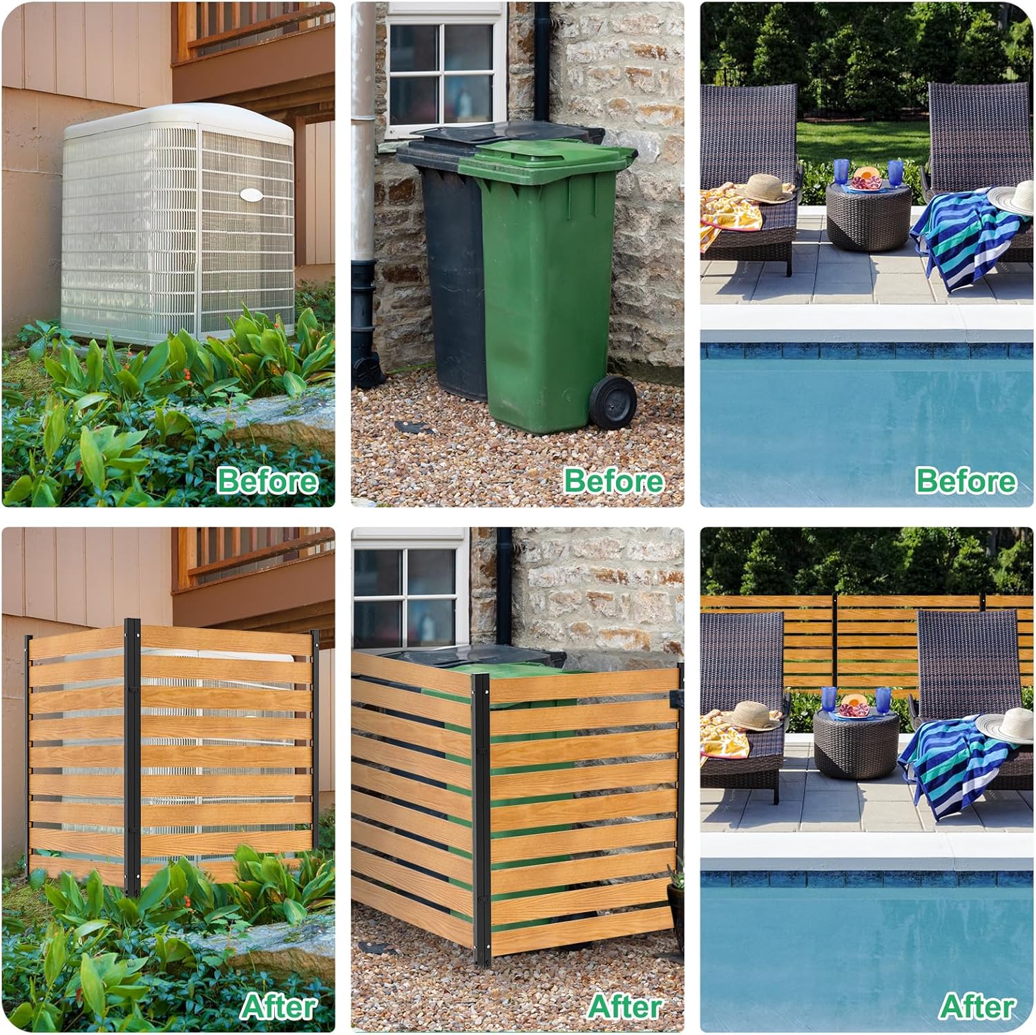 DoCred Air Conditioner Fence, 2-Panel Pool Equipment Enclosure, 36" W x 44" H Privacy Screens Fence Panels with Metal Stakes, Wood Trash Can Fence Privacy Fence Panels for Outside