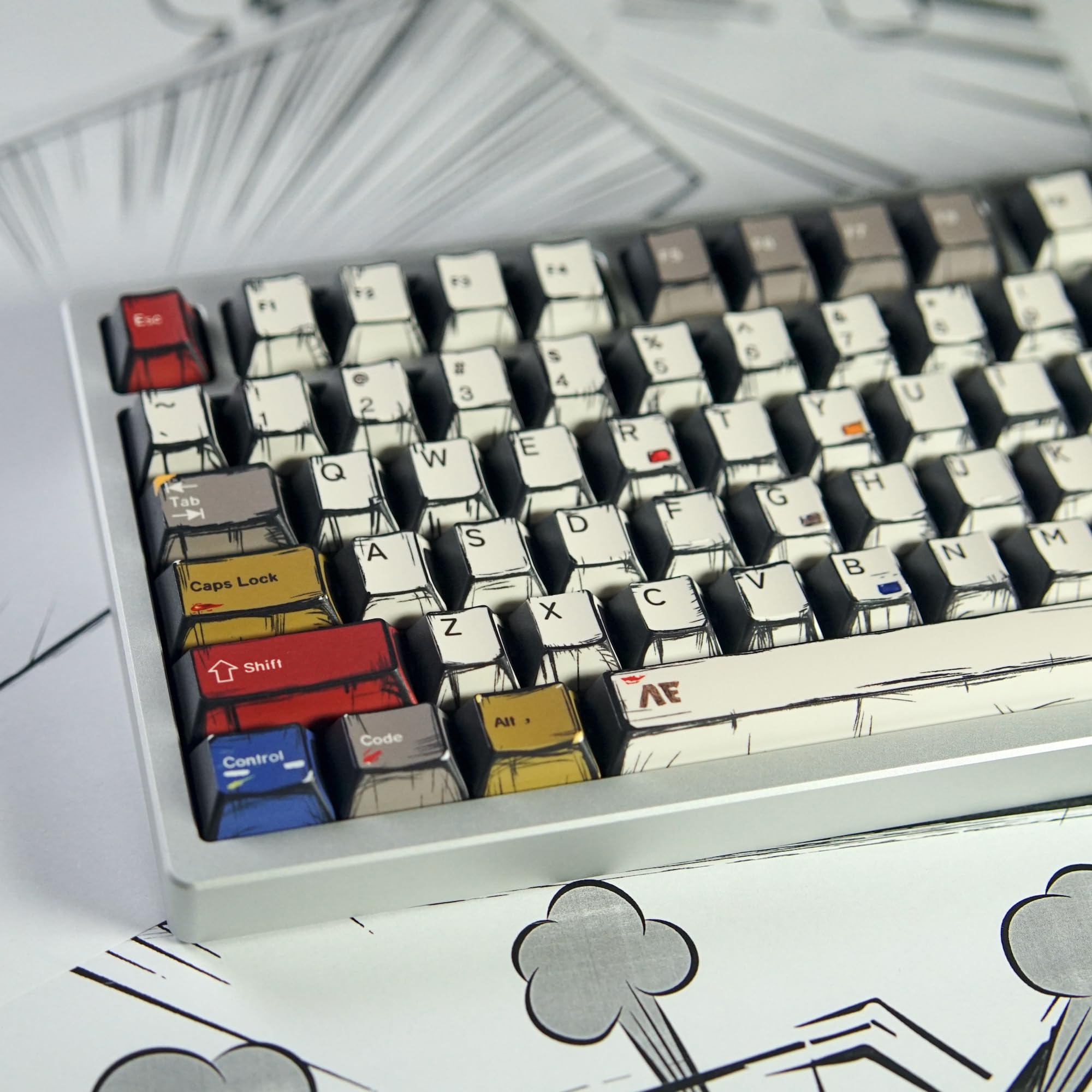 Komiksowe mieszane klawisze z motywem świetlnym, 141 klawiszy, anime, styl manga, kolor PBT Dye Sub Keycap niestandardowe klawisze do klawiatur mechanicznych MX (Comic Mixed Light 141)