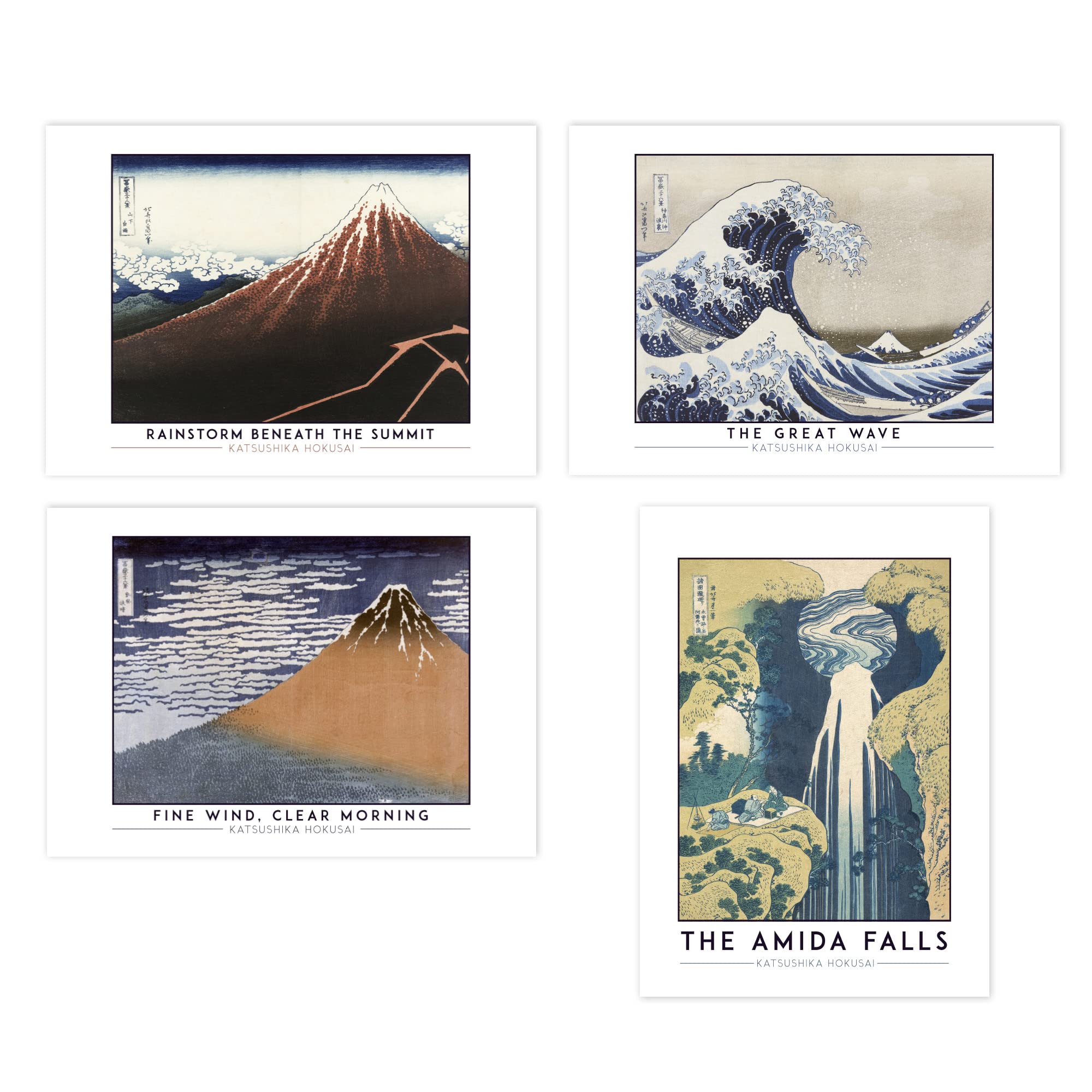 Artery8 A4 Poster Pack of 4 - Classic Paintings - Hokusai Great Wave