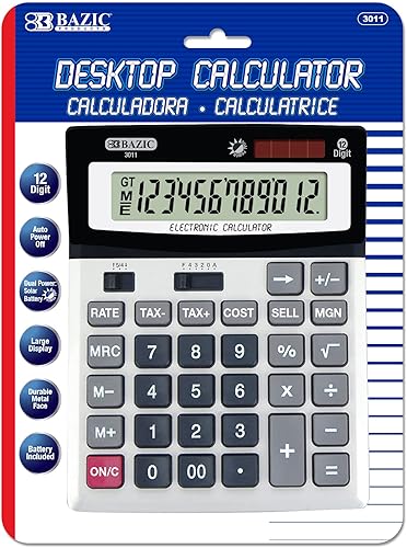 BAZIC Calculadora de escritorio de 12 dígitos con cálculo de ganancias y funciones fiscales