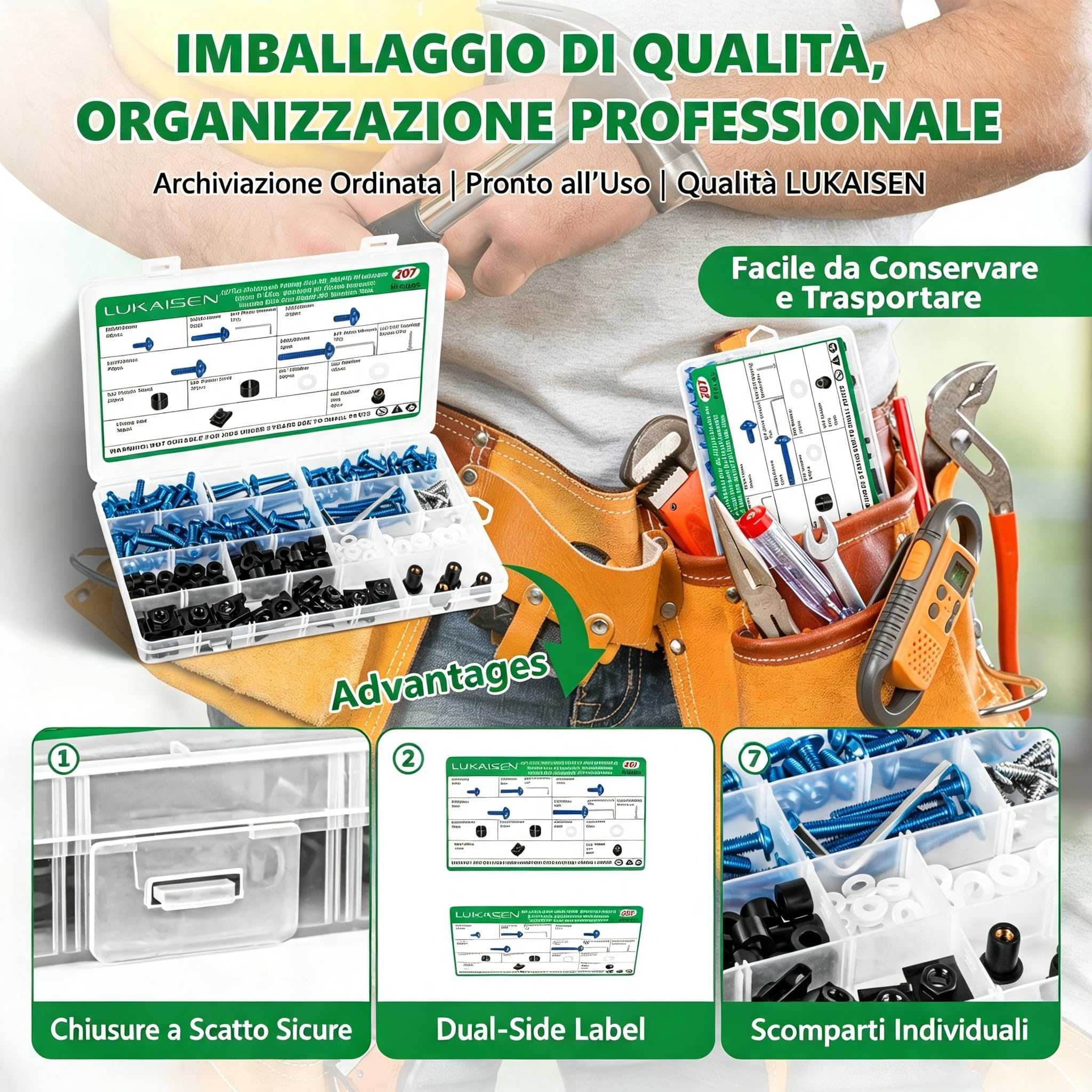 Kit di 207 bulloni per carenatura moto, assortimento di hardware in acciaio inossidabile 304 zincato blu, viti a testa esagonale M5 M6 con clip, dadi e rondelle in nylon per carrozzeria