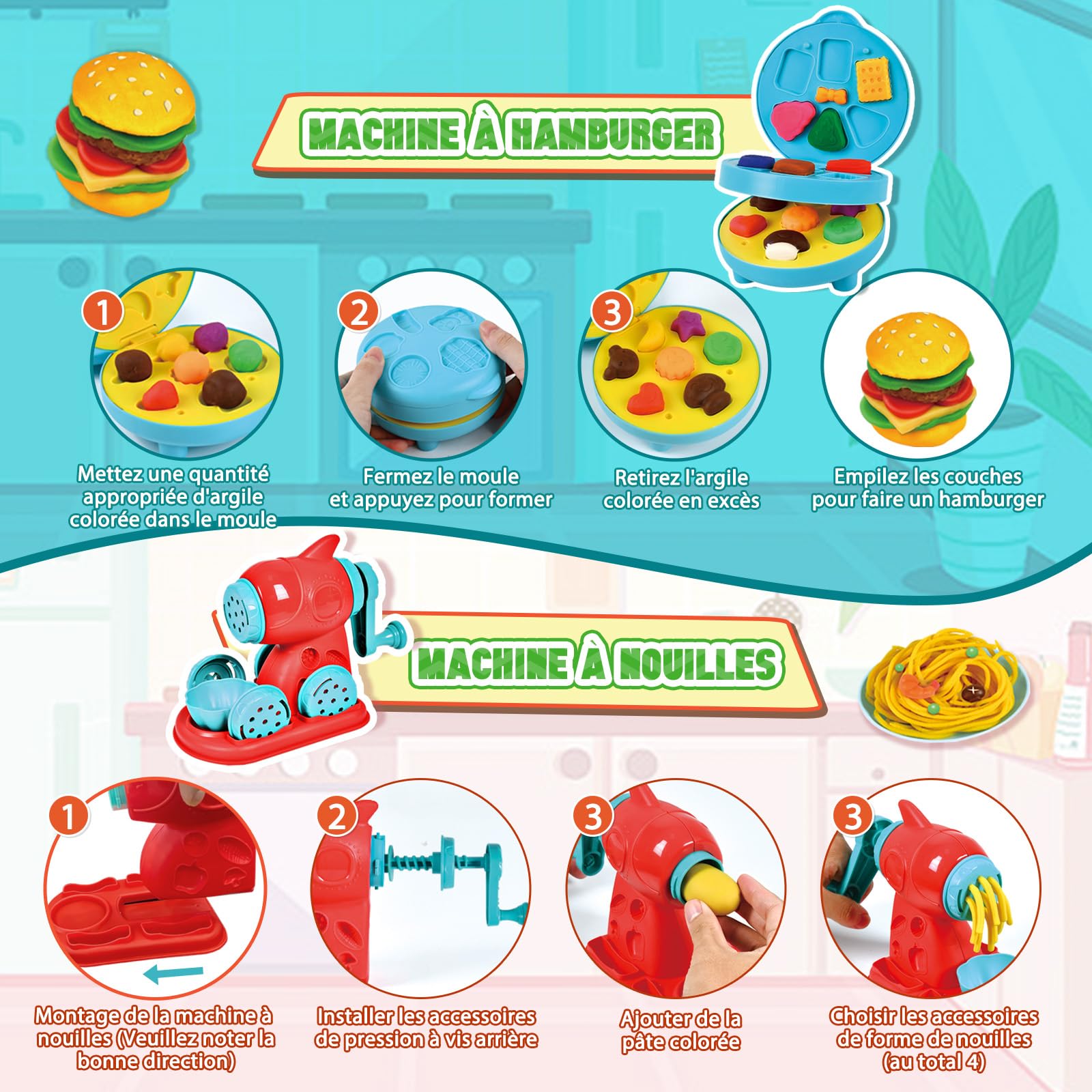Kit Pâte à Modeler 47 Pièces – Machine à Nouilles En Forme De Cochon, 12 Pots De Pâte, Outils – Cadeau Créatif 4-7 Ans