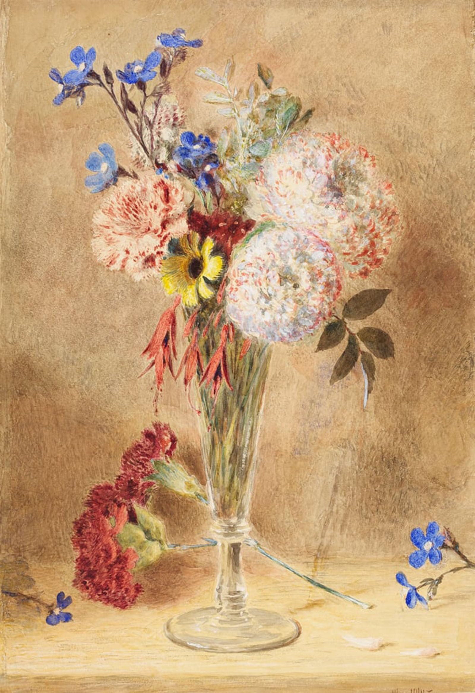 SERENDIPITP Aesthetic Poster Photo Wall Print Retro Picture Flowers in a Glass Vase by William Henry Hunt Modern Wall Artwork for Home Decor 60x90cm
