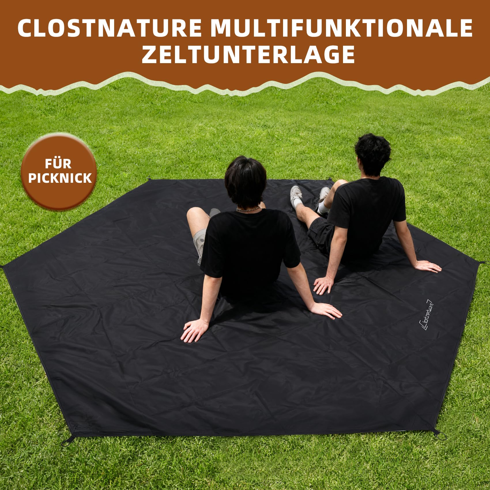 Clostnature Hexagonale Zeltunterlage Wasserdicht - 366 x 318 CM Camping Bodenplane für Zelte, Robuste Zelt Unterlage für Pavillon & Bubble Zelt, Leichte Outdoor Plane für Hiking, Backpacking, Trekking