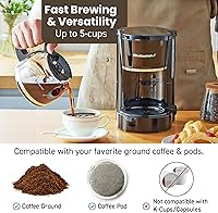 Vista 5 de Elite Gourmet EHC-5055 Cafetera automática de 5 tazas de preparación y goteo con filtro reutilizable Pause N Serve, interruptor