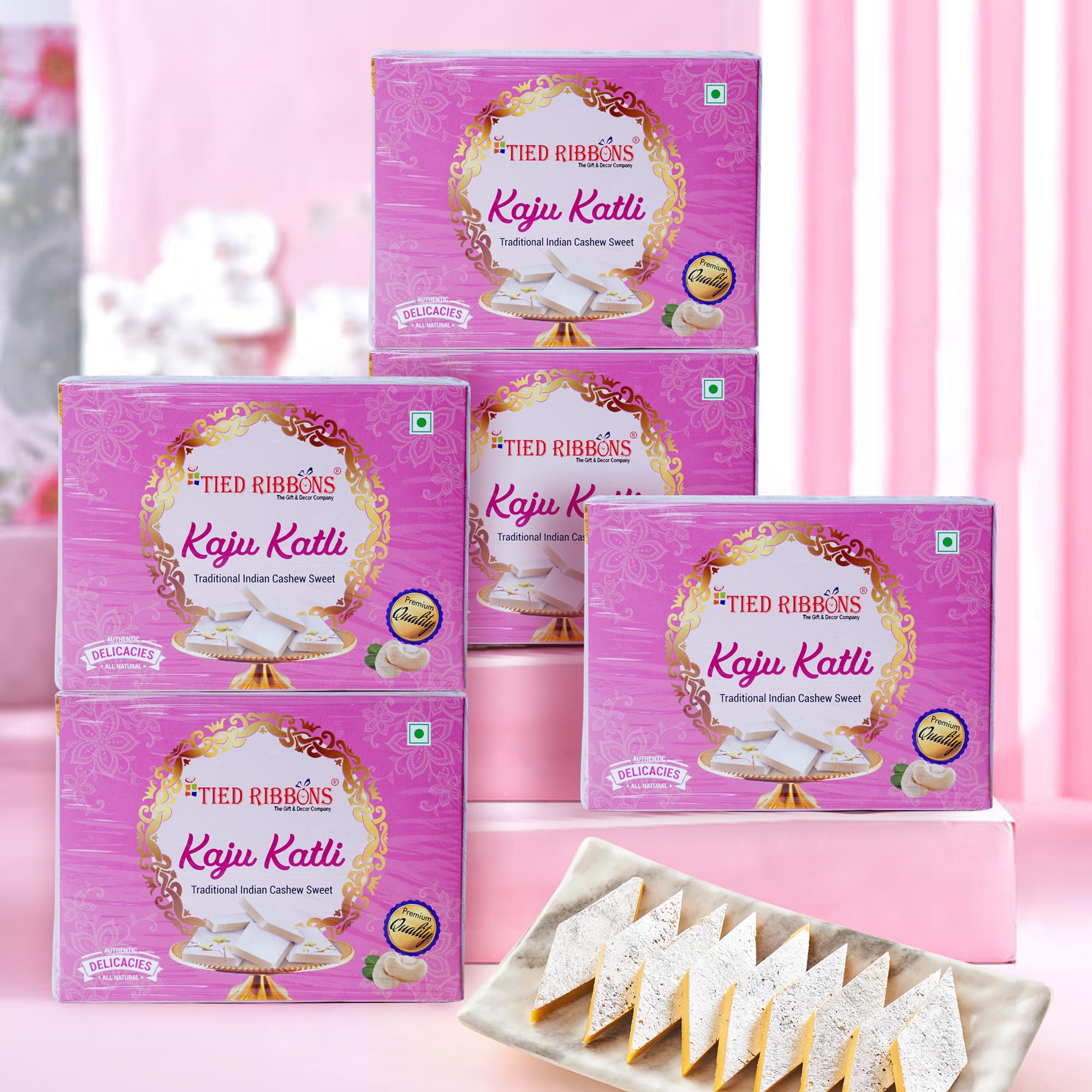 TIED RIBBONS Premium Kaju Katli Combo Pack of 5 (200 grams Each), Kaju Barfi Sweet, Indian Sweets Gift Pack, Sweets Indian Mithai (B0DDCQR2BG) Amazon Price History, Amazon Price Tracker