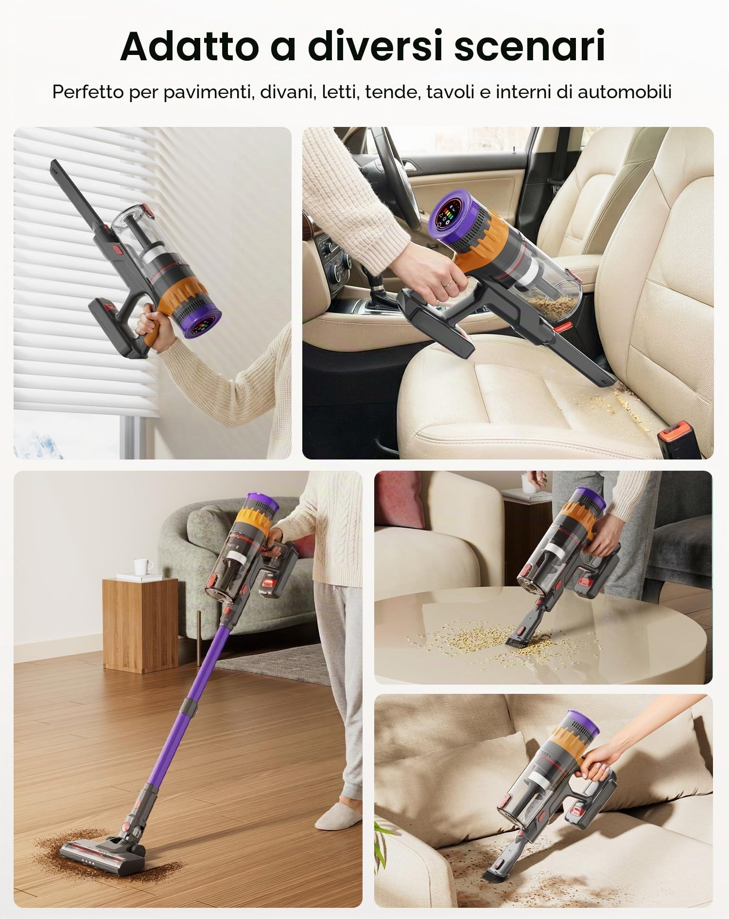 Lefant V1 Aspirapolvere Senza Fili,40000Pa Scopa Elettrica Senza Fili Potente, Touch Intelligente LED, Filtro a 5 Stadi, Autonomia 42 Min, Design Autoportante, per Pavimenti/Tappeti/Peli Animali