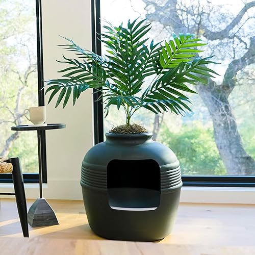 Miniatura 92 de Good Pet Stuff Kit original de caja de arena oculta y forro reutilizable, maceta redonda cerrada con plantas artificiales, sistema de filtro de olor