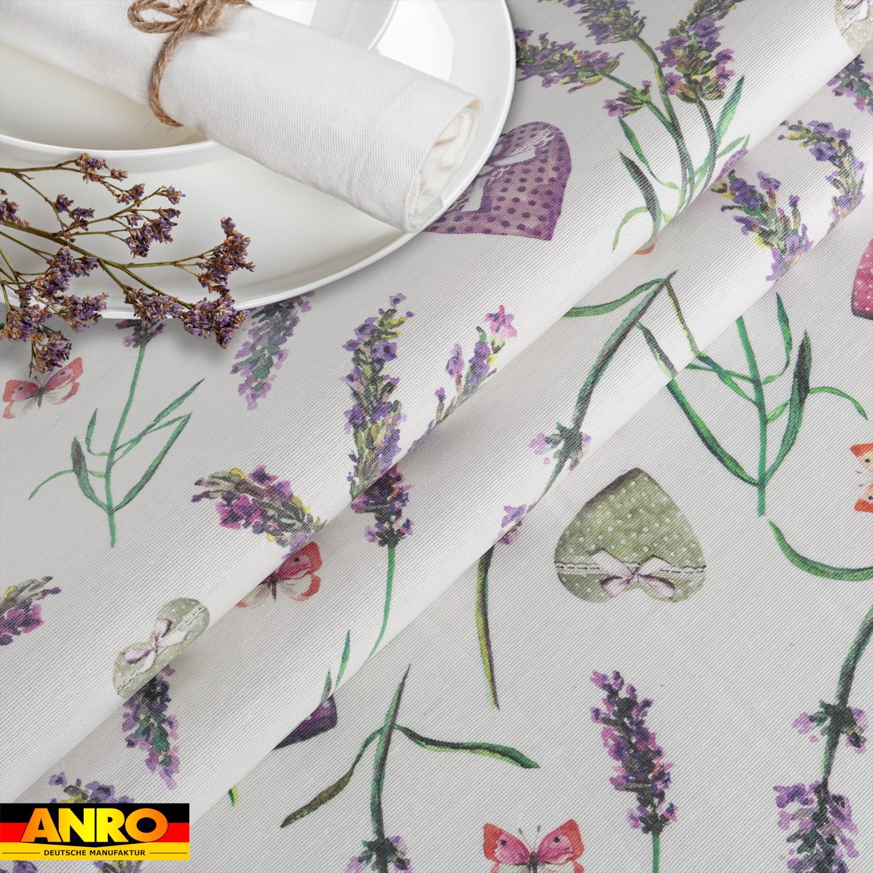 ANRO Mantel de Mesa Lavanda 70% Algodón 30% Poliéster | Antimanchas Impermeable Cocina Jardín Borde Cortado 220x140 cm
