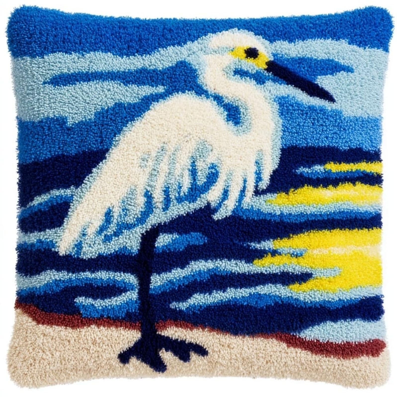 WallustrioaW 3D Pillow Latch Hook Embroidery Kits 17x17in,Animal egret