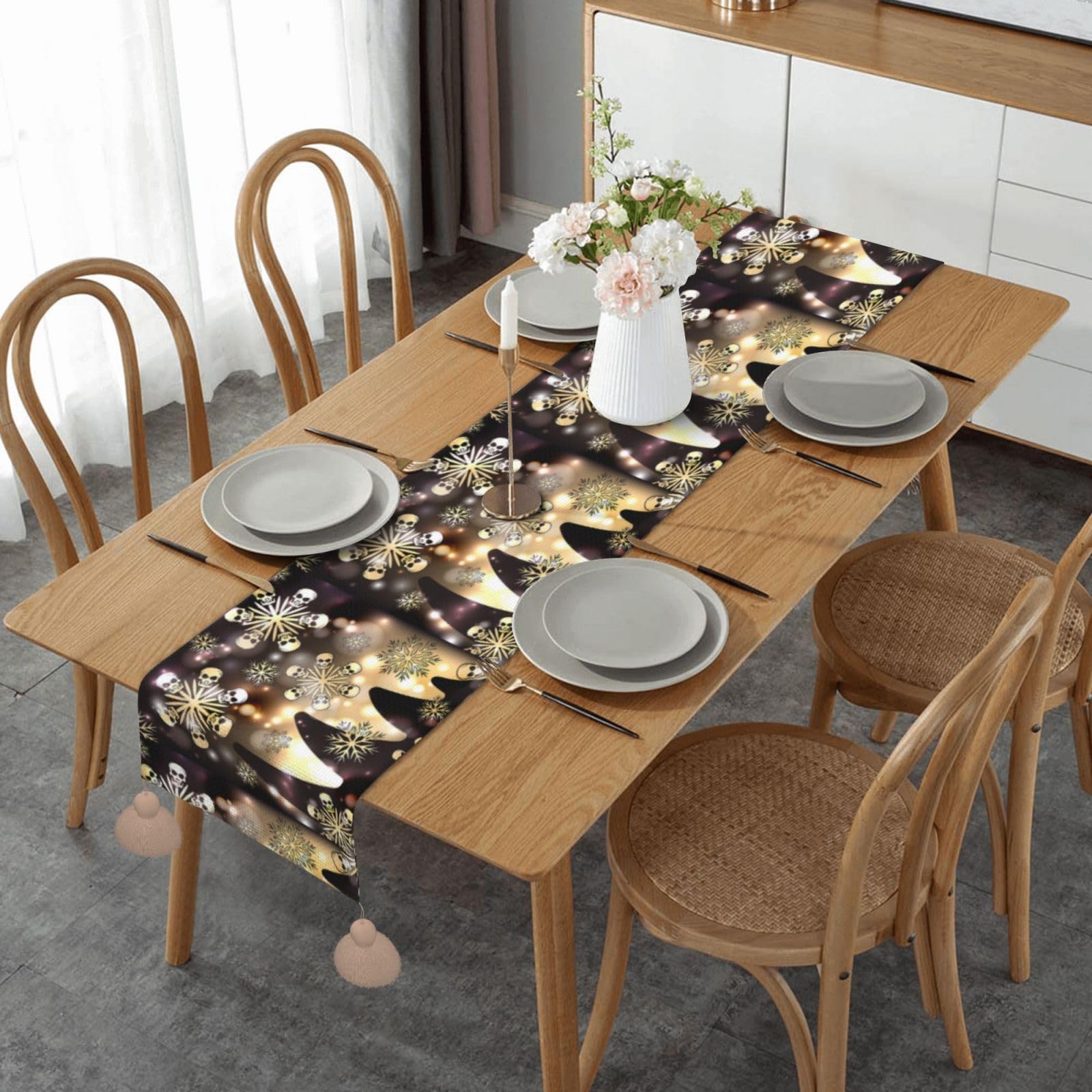 Chemin de table de Noël lavable pour décoration de repas de fête