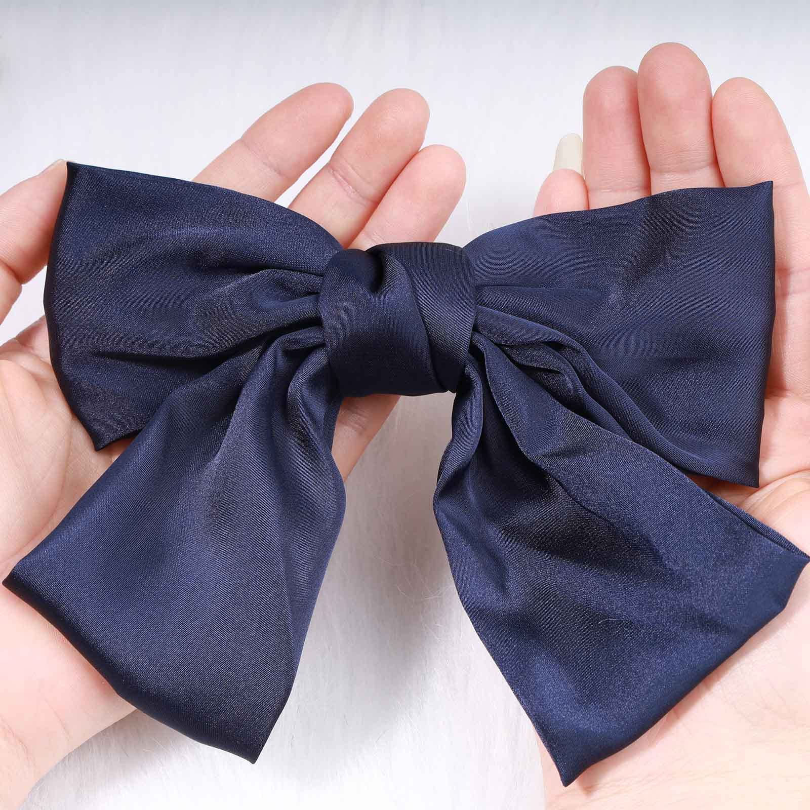 Andelaisi Spinki do włosów i spinki do włosów w stylu vintage z satynową kokardką – ozdoba głowy w stylu retro z jedwabną wstążką dla kobiet i dziewcząt (niebieska)