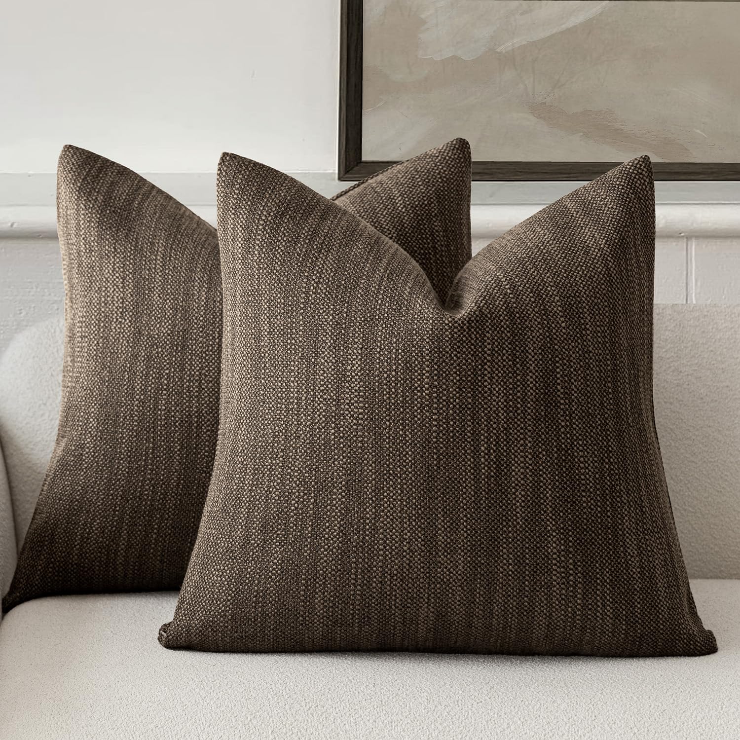 Foindtower Set of 2 Decorative Textured Burlap Linen Throw Pillow Covers Farmhouse Boho Cushion Cover Solid Accent Pillowcase for Couch Sofa Bed