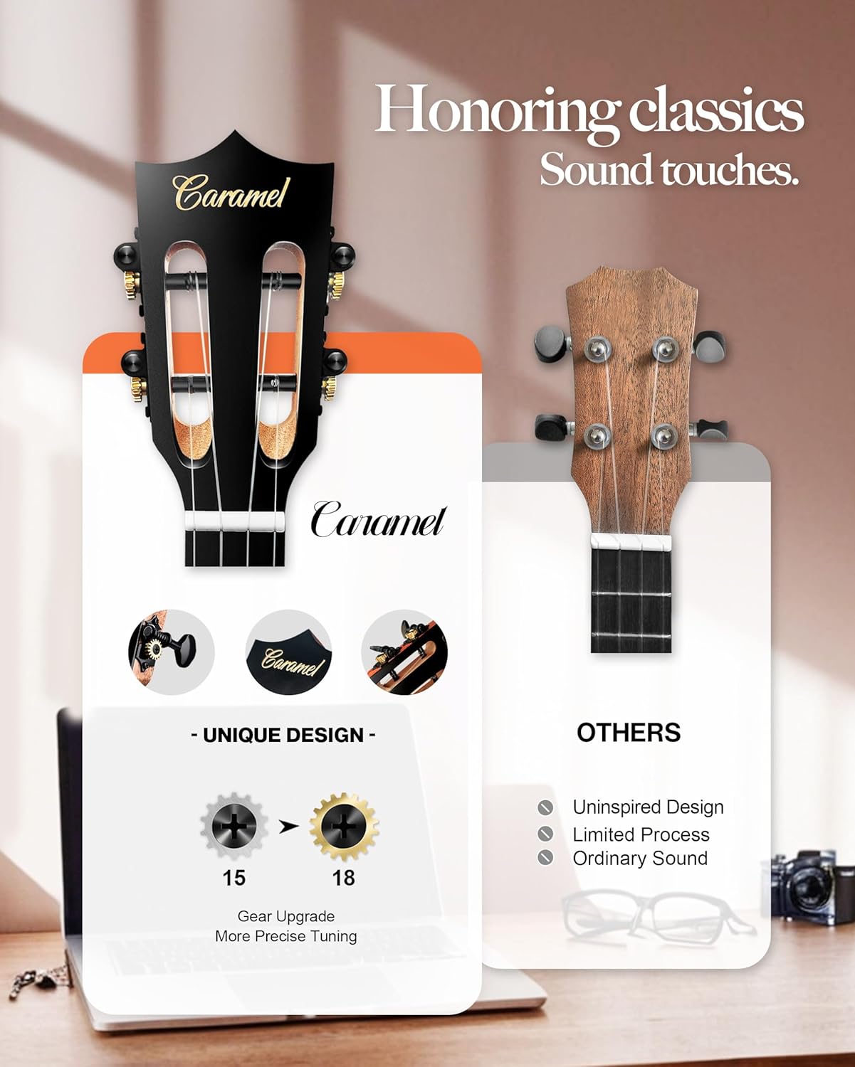Caramel CAM48 Red African Mahogany 23" Concert Ukulele for Beginner | Handmade Ukelele Starter Kit