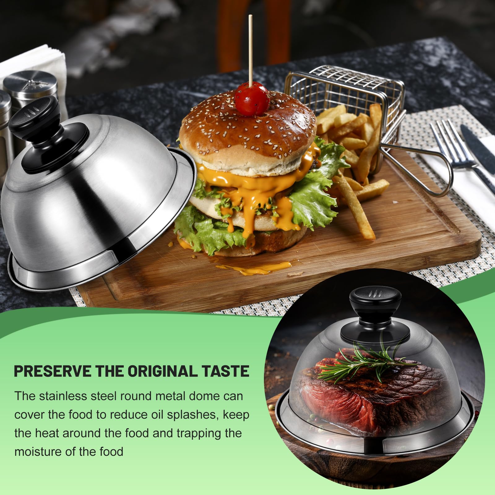 4 Pezzi 16 x 6,6 cm, Campana per Hamburger, in Acciaio Inox, per Barbecue, Cucina, Bistecca, Barbecue e teppanyaki, Lavabile in lavastoviglie