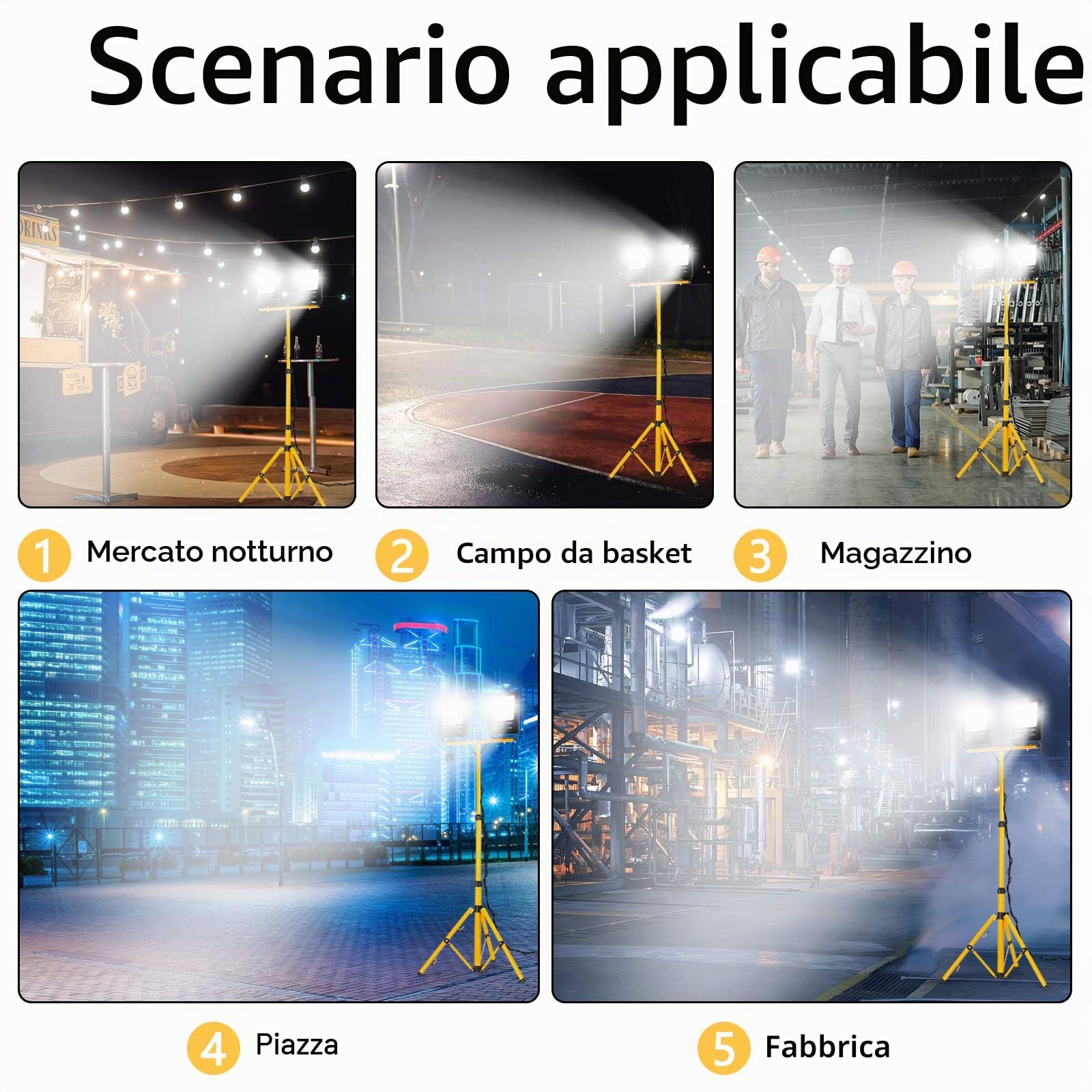 UISEBRT Faro da Lavoro a LED 2*200W Bianco Freddo con Treppiede - Proiettore da Lavoro a LED impermeabile IP66 per uso Interno ed esterno - Campo Sportivo, Cantiere (2*200W Bianco Freddo + Treppiede)