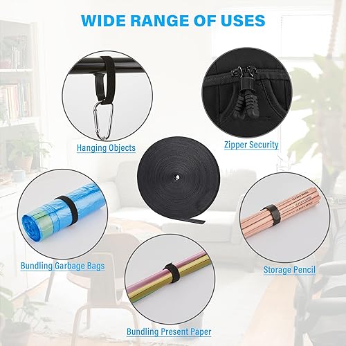 Miniatura 6 de Rollo de gancho y bucle de 150 pies x 12 pulgada, bridas de sujeción reutilizables, correas de cables multiusos para organizar el hogar, la oficina