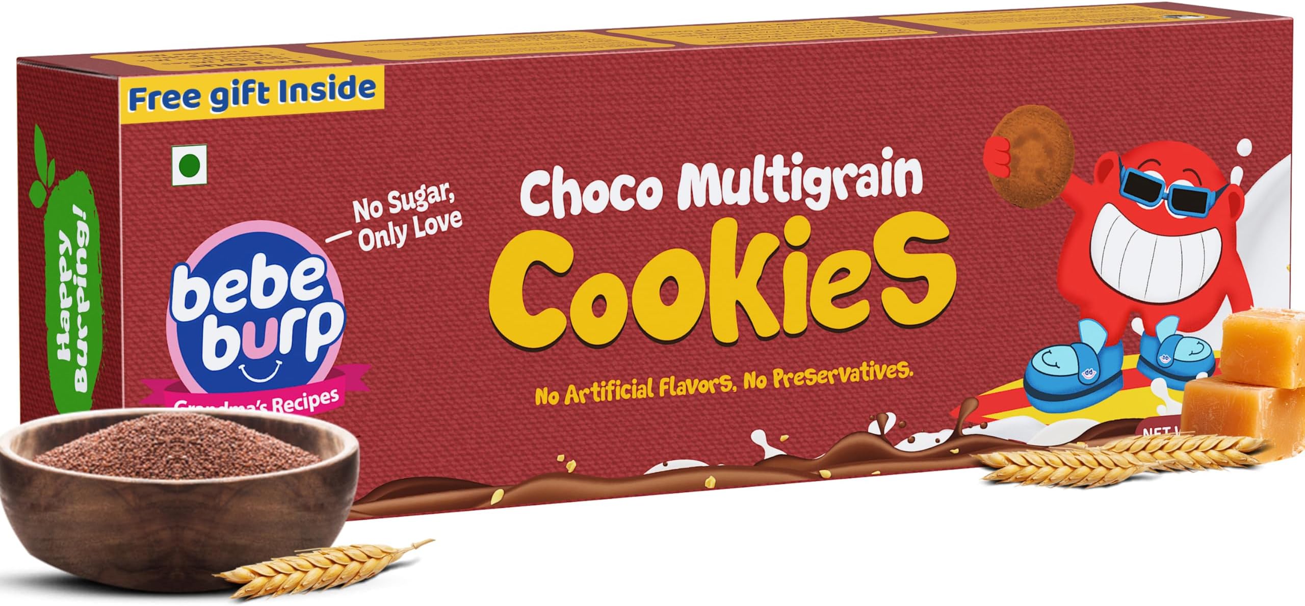 BE'BE' BURP Healthy Choco Multigrain Cookies for Kids & Family โ Made with Natural Grains, Jaggery & Cow Ghee | No Maida, No Refined Sugar | Perfect for Tiffins, Travel & Snack Time | 150g