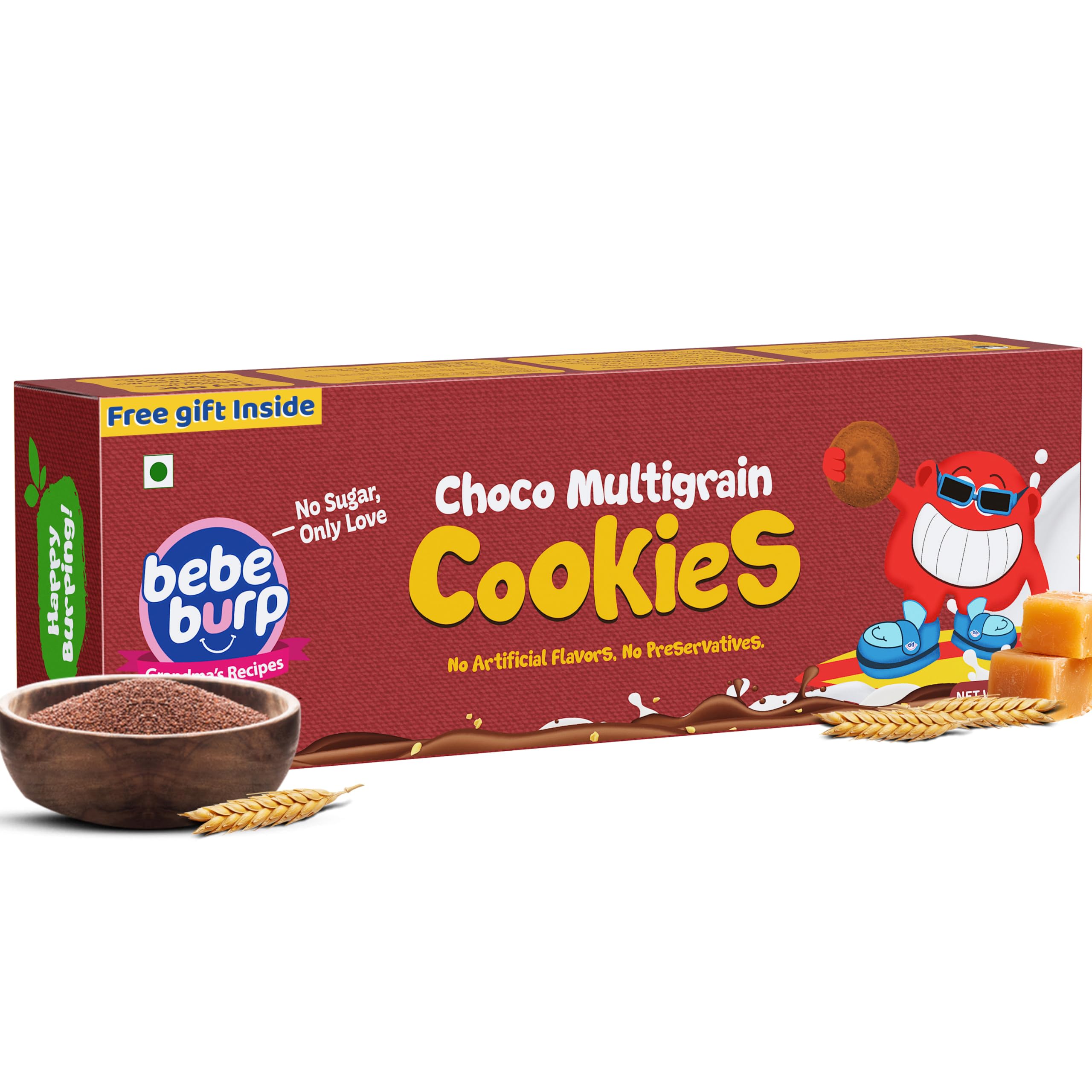 BE'BE' BURP Healthy Choco Multigrain Cookies for Kids & Family – Made with Natural Grains, Jaggery & Cow Ghee | No Maida, No Refined Sugar | Perfect for Tiffins, Travel & Snack Time | 150g