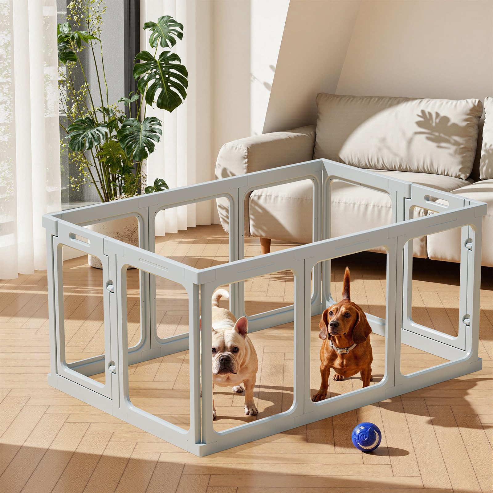 Gardner Pet Acrylic Pet Playpen, Transparent Dog Pen Indoor with Door, Puppy Pen Easy Assemble & Cleaning, Transparent Dogs Fence Indoor, Suitable for Puppy/Cat/Small Animals, 61 cm H (10 Panel, Grey)