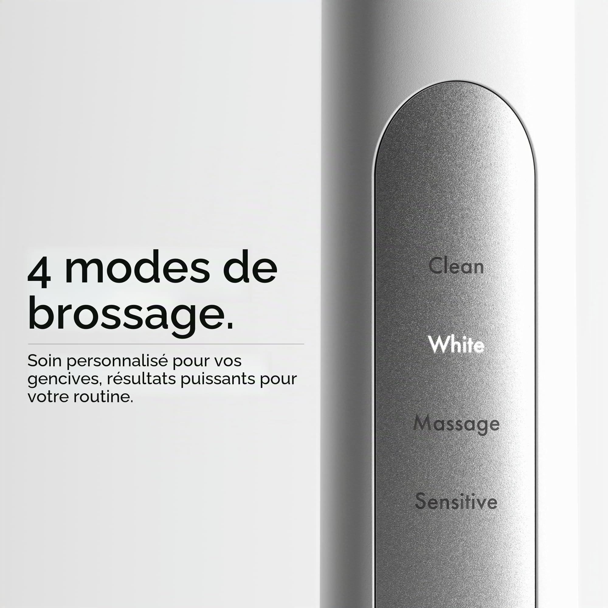 Brosse à Dents Electrique Ordo Sonic Technologie Intelligente Avancée Avec 4 Modes de Brossage Batterie Rechargeable Avec et Élément de Polissage en Silicone Chargeur USB Pour Adultes Blanc/Argent