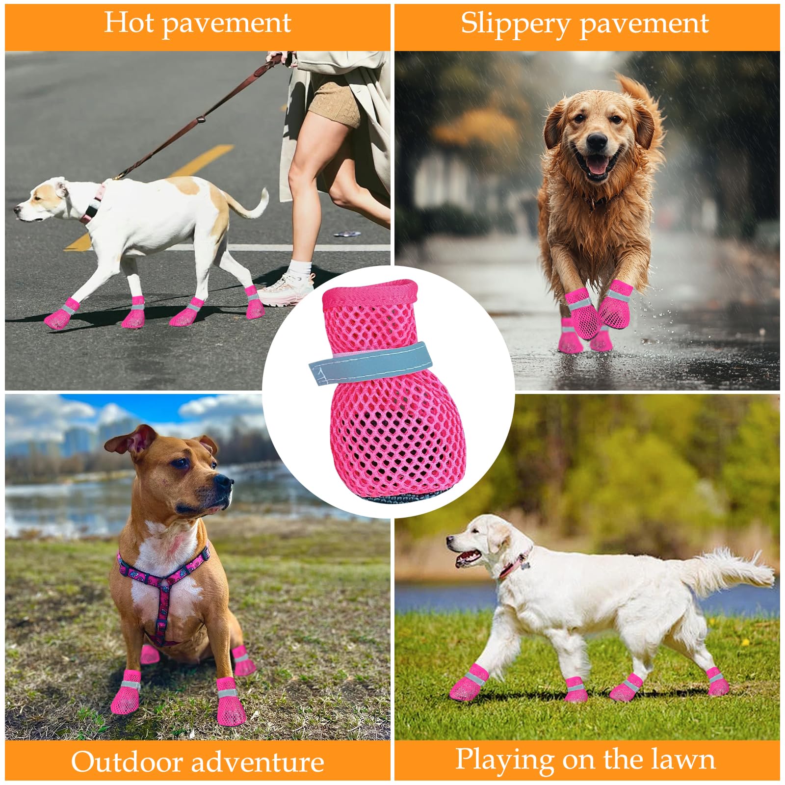 4 PCS Bottes de Protection Chien, Botte Chien Ete, Chaussures pour Chiens été, Respirant Et Confortable, Convient à Une Utilisation Intérieure Et Extérieure en Ete/Rose M