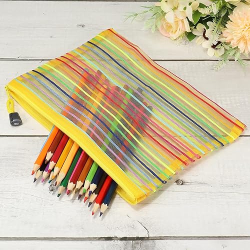 Miniatura 10 de MECCANIXITY Bolsas de malla con cremallera, estuche colorido A5 para lápices de documentos, organizador de almacenamiento para suministros de