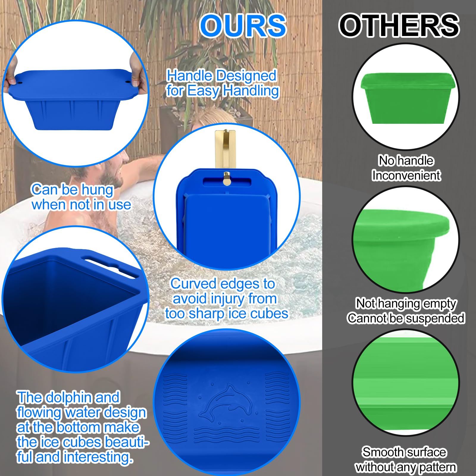 2-Pack Extra Large Ice Blocks Molds with Lid, 8lb Ice Block, Reusable Silicone Ice Blocks Molds, Ice Bath Chiller, Ice Maker for Cold Plunge Tub Or Ice Bath, Big Ice Cube Molds, Blue and Orange