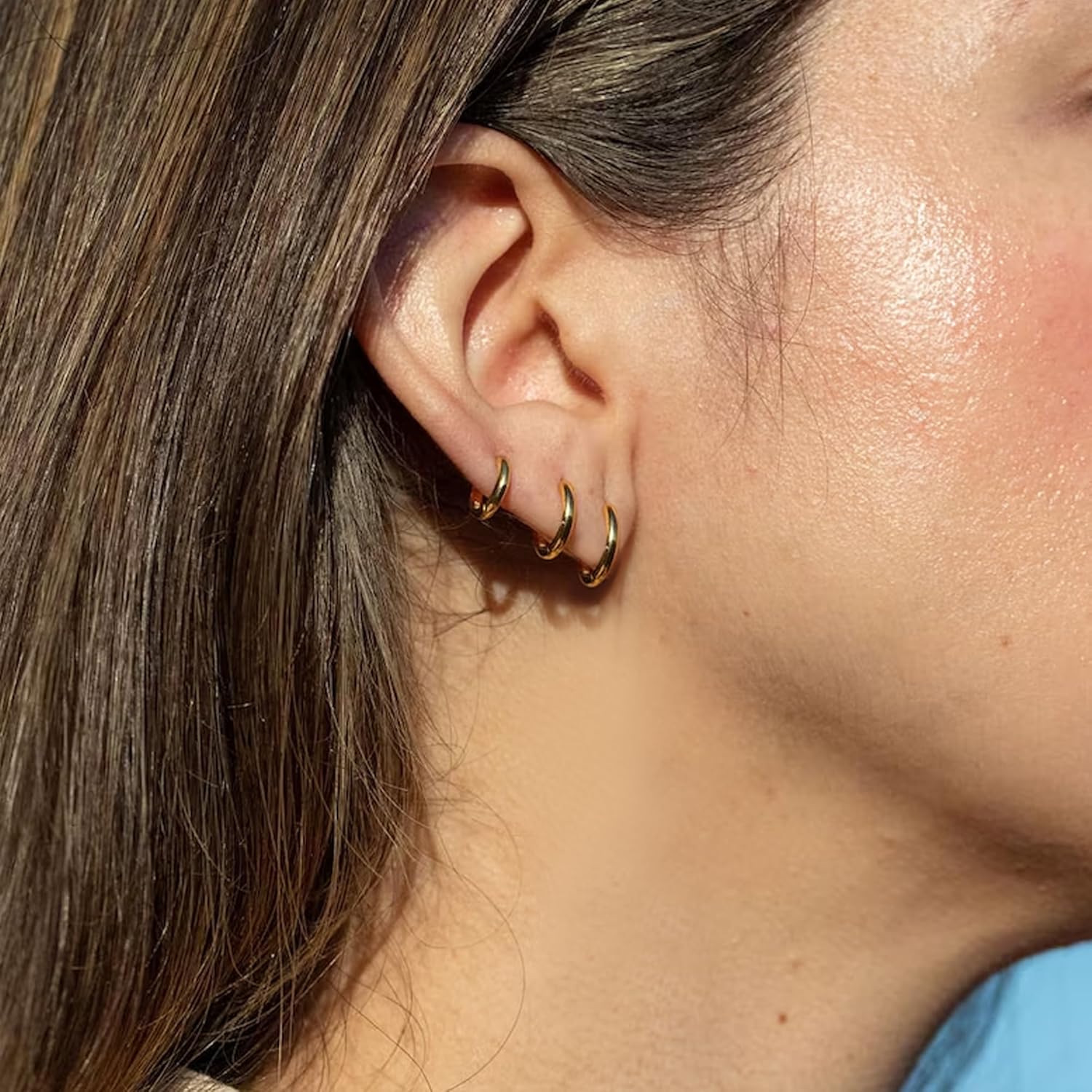 Small Hoop Earrings for Women Men Girls 14k Real Gold Plated Thin Gold Huggie Hoops Set for Cartilage Helix Hypoallergenic Surgical Stainless Steel 6/8/10/12mm - Image 9