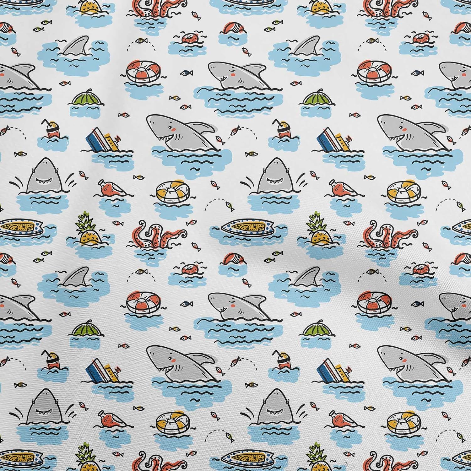 oneOone Cotton Flex Black Fabric Beach Hawai Quilting Supplies Print Sewing Fabric By The Yard 40 Inch Wide