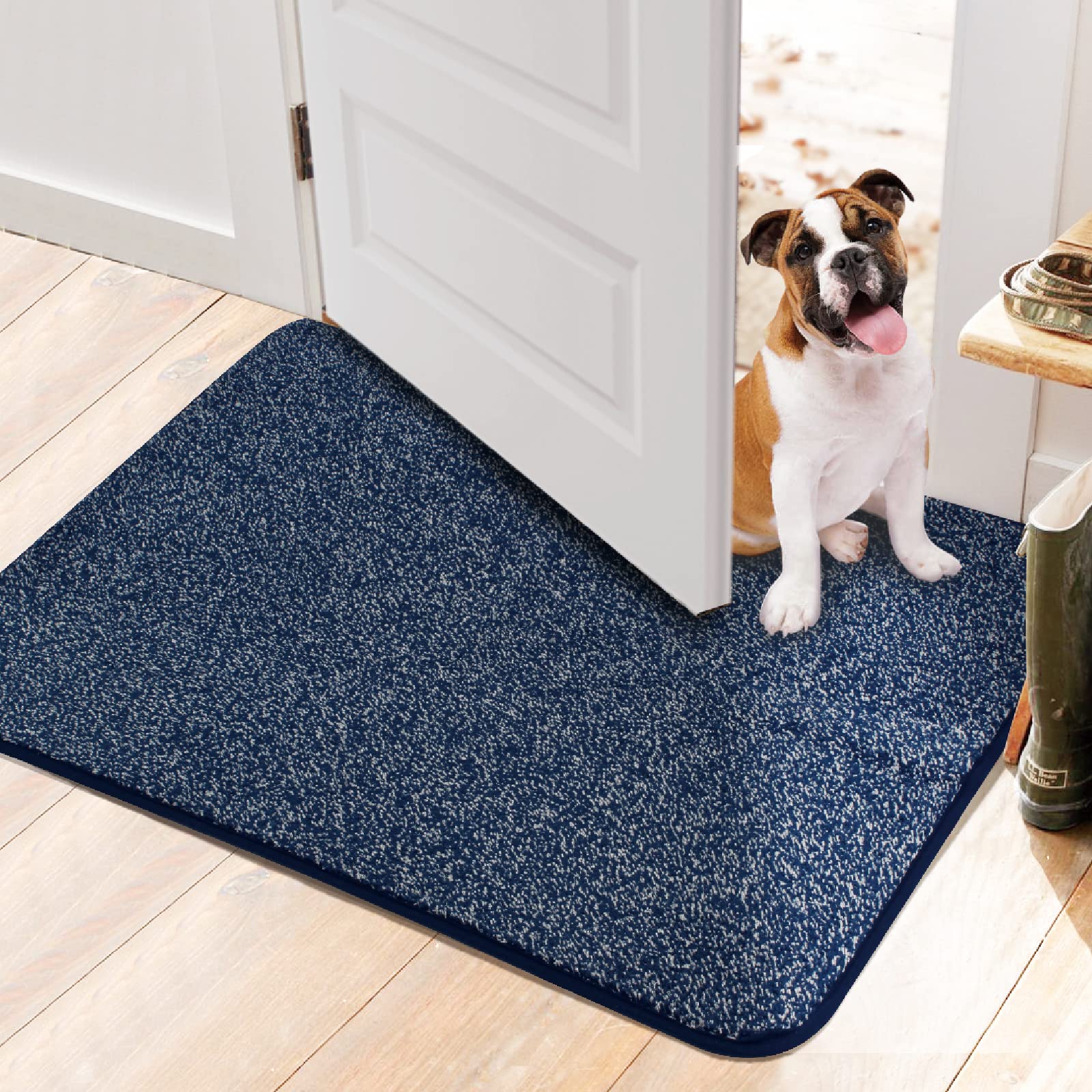 Walensee Indoor Doormat, Front Door Mat for Entrance (20"x32" Navy Blue) Machine Washable Entryway Rug Non Slip Dirt Trapper Door Rugs Absorbent Low Profile Shoes Scraper Inside Floor Mats for Entry