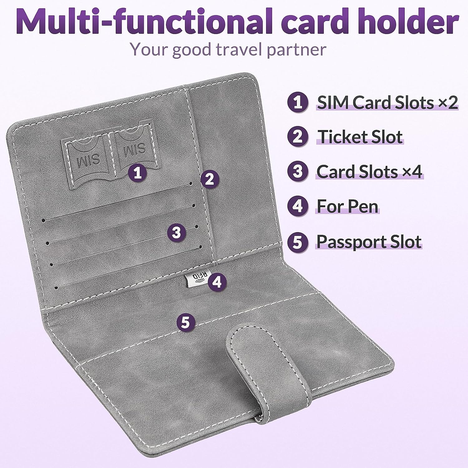 Passport Holder fo Men Women, Premium Leather Passport Cover Case Slots with Luggage Tag, Women Men Trave Essentials Accessories for Trips, Waterproof Travel Documents Organizer Protector - Grey