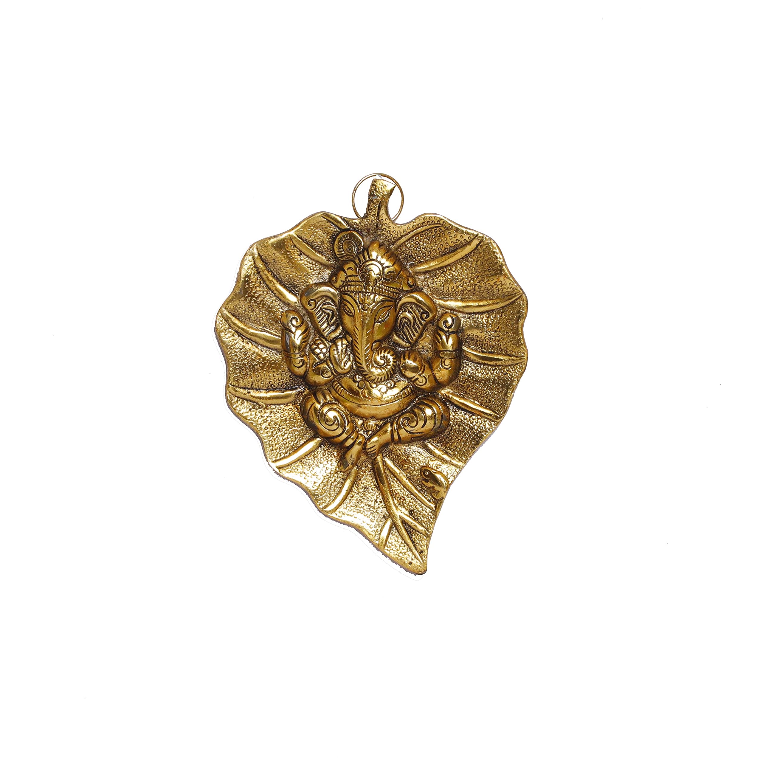 Prince Home Decor & Gifts Golden Ganesha Placed on a Antique Finish Leaf in Metal Handicrafts by Prince Home Decors and Gifts