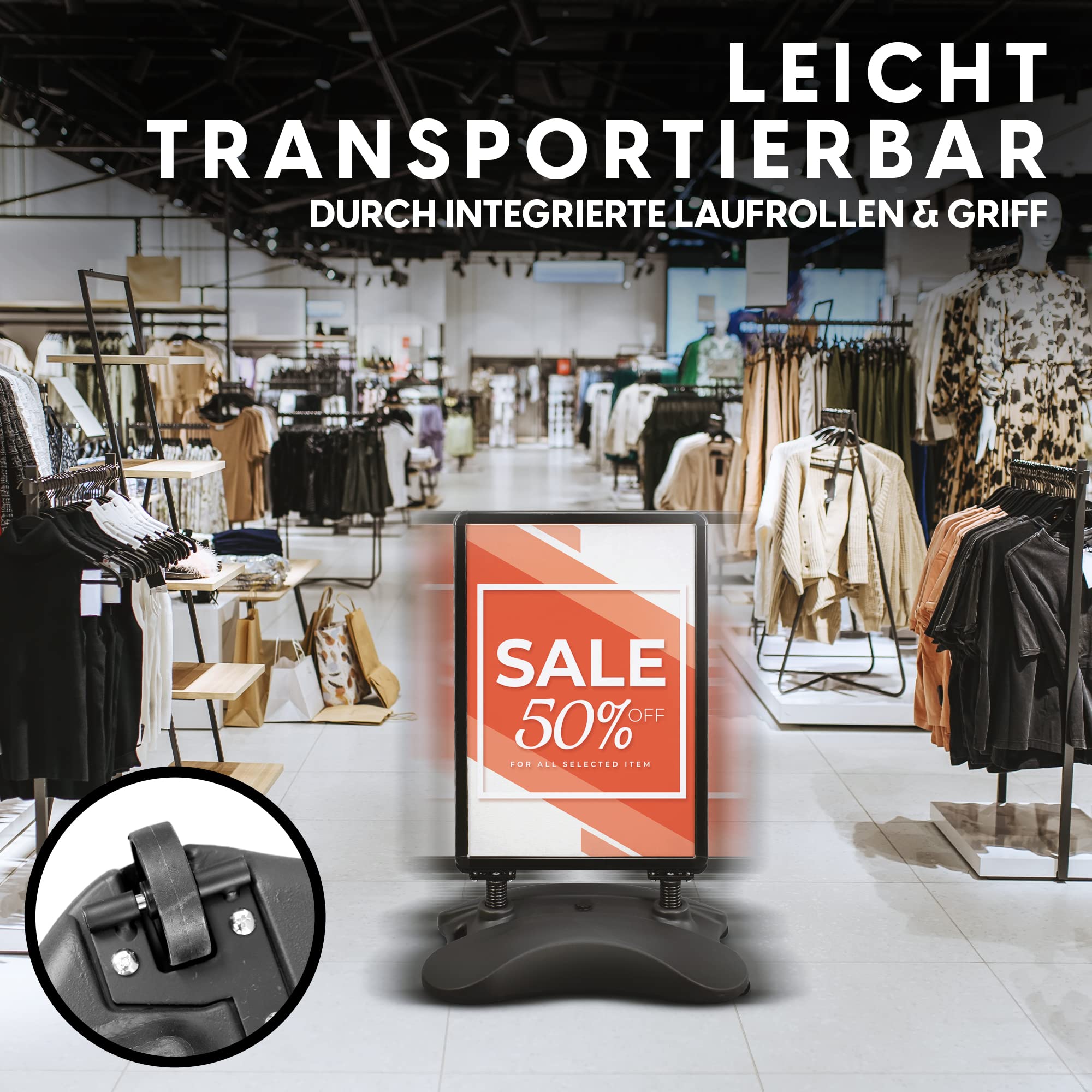 INMO Kundenstopper A1 Plakatständer schwarz, Werbetafel ink. Tank. Idealer Kundenstopper für innen und außen. Mobil dank Rollen ink. zwei Schutzfolien. Werbeständer, Werbeschild