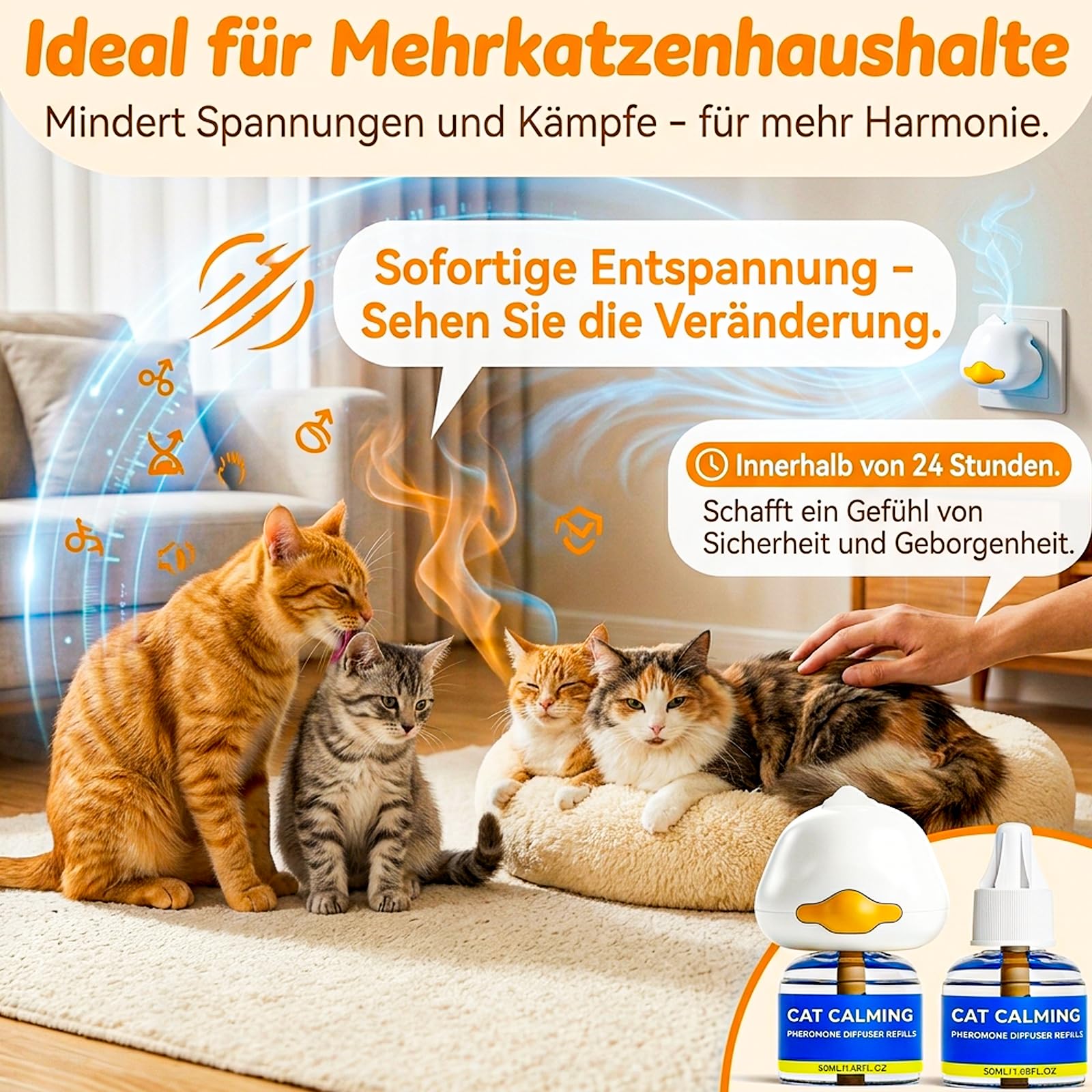 Prise apaisante à phéromones pour chat – Kit diffuseur de phéromones de 120 jours pour chats, aide à soulager l'anxiété et réduire les griffures, comprend 2 diffuseurs de prise + 4 bouteilles de