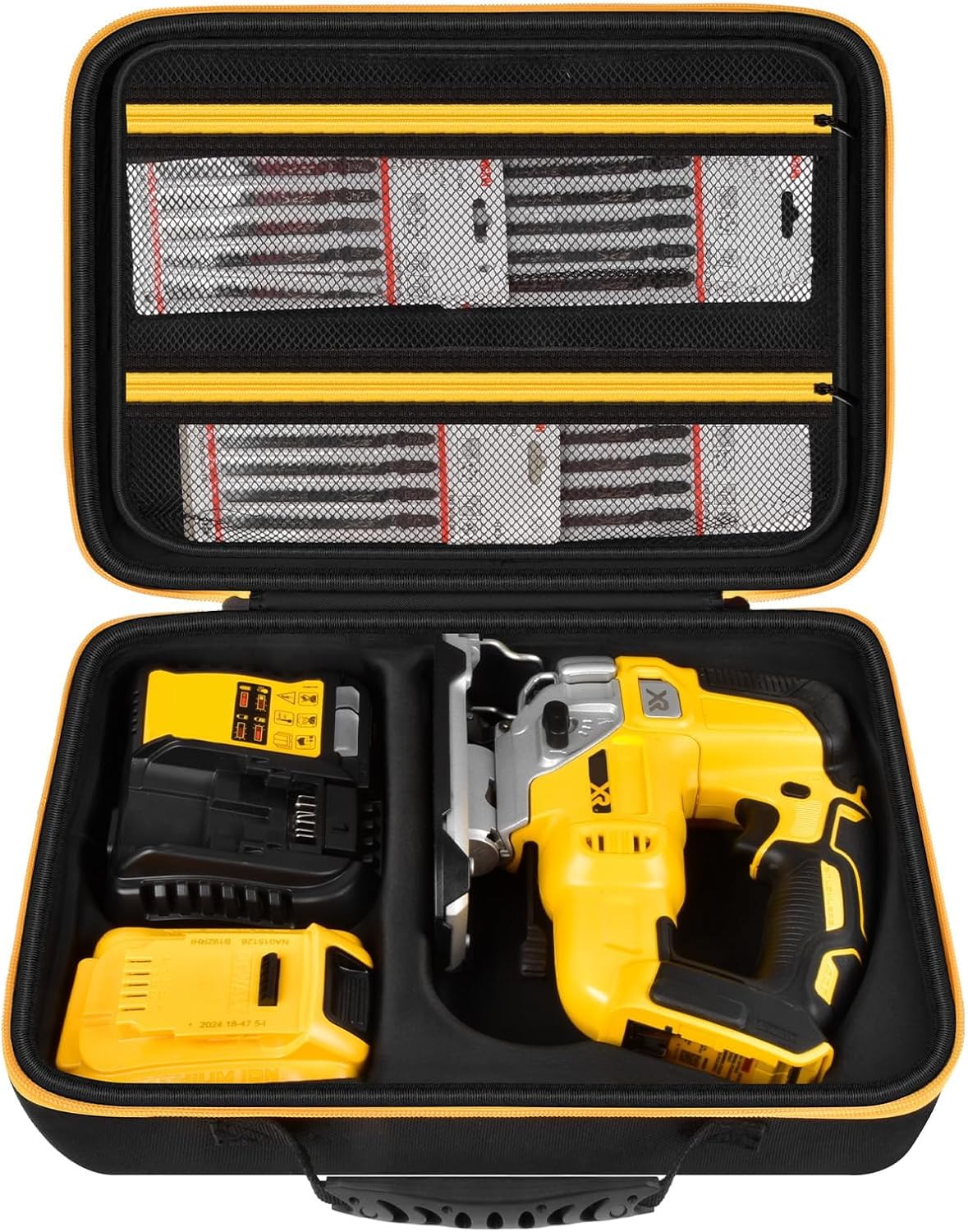 ANKHOH Case for DEWALT 20V MAX XR Jig Saw DCS334B, Jigsaw Power Tool Bag for Skill Saw Blade, Battery and Charger Accessories Storage Holder with Handle and Shoulder Strap (Box Only) (Black)