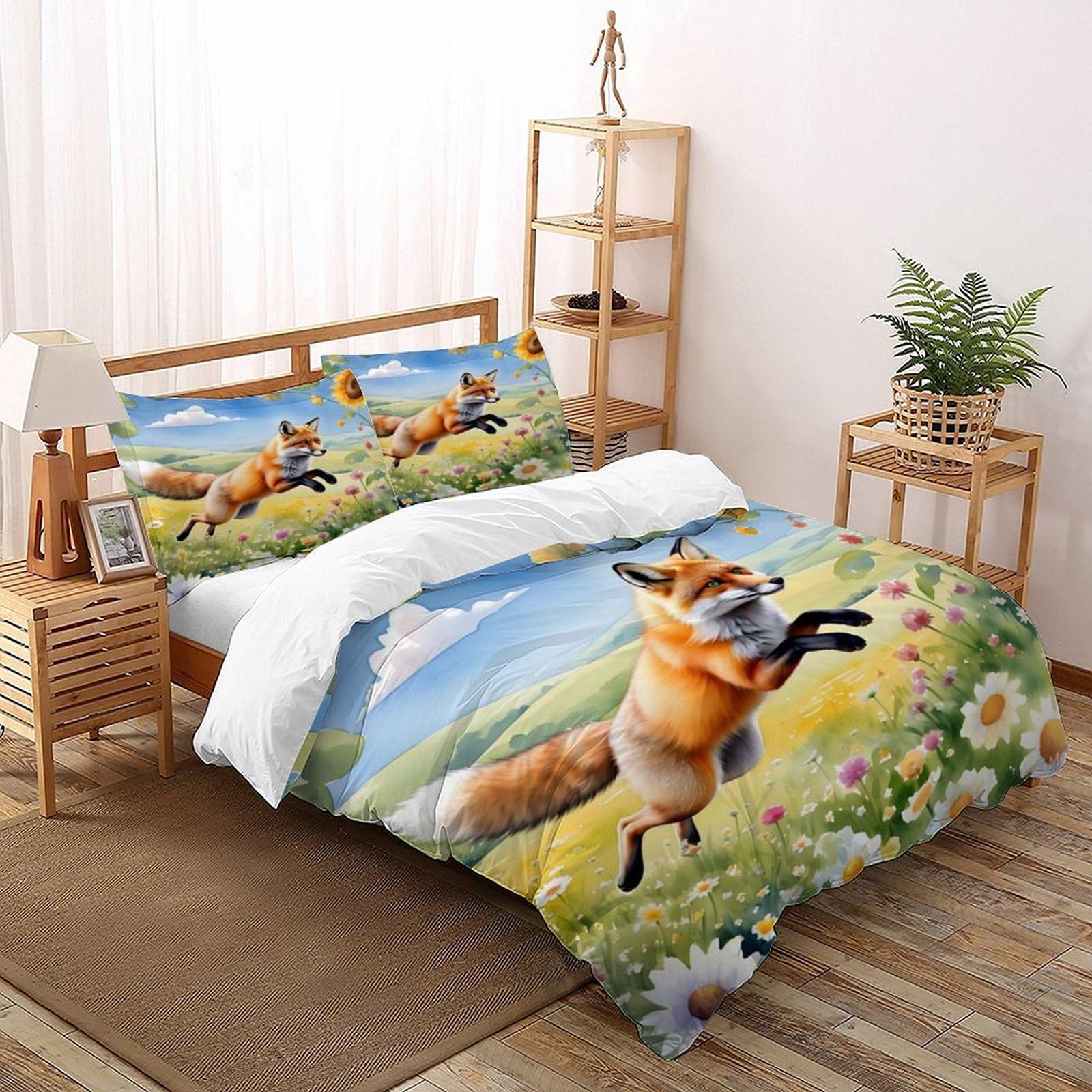 Housse de couette renard parure de lit mignonne couvre-lit enfant