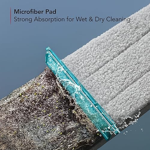 Miniatura 7 de OVENTE Mopa y cubo con juego de escurridor, trapeador plano autolimpiante manos libres con almohadilla de microfibra lavable, limpiador del hogar