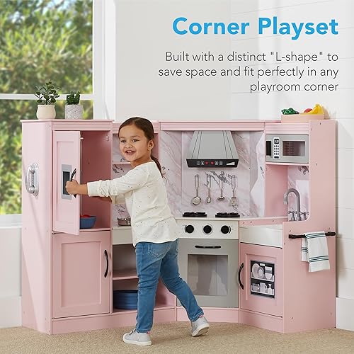Miniatura 2 de Best Choice Products Cocina de esquina de juego de simulación, juego de juguetes de madera interactivo para niños con luces y sonidos, máquina de