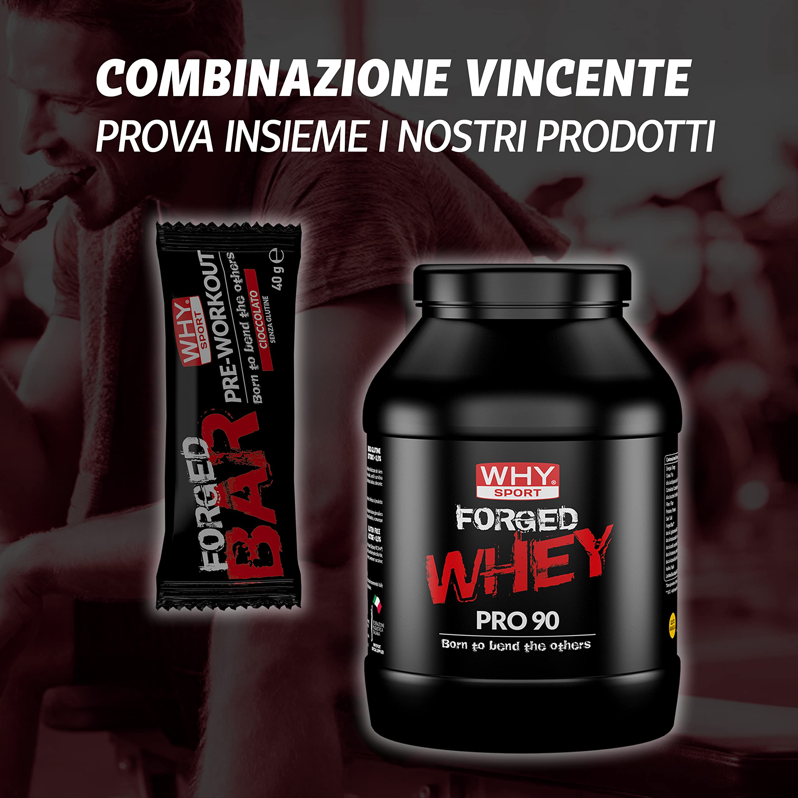 WHY SPORT FORGED BAR - Pre Workout - Barretta Proteica Energetica con Caffeina e Taurina - Gusto Cioccolato Fondente - 40 gr - 24 Pezzi