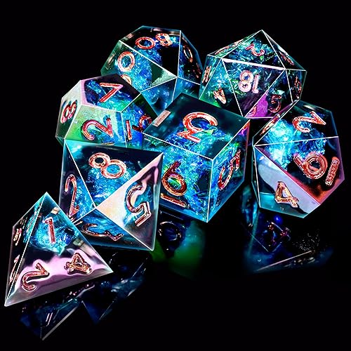 Miniatura 10 de AUSTOR Sharp Edge - Juego de dados DND de resina con 7 troqueles, hechos a mano, poliédricos para juegos de mesa de Dungeons and Dragons RPG MTG
