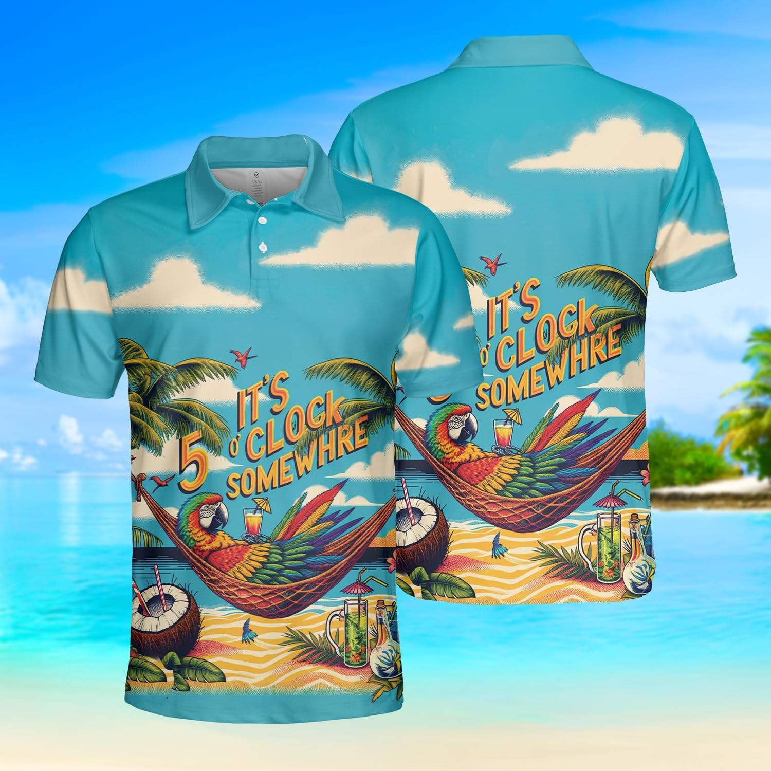Parrot Golf Shirt Men Funny Golf Polos for Men Dry Fit Funny - Birds Golf Polo Shirts Hawaiian Polo Golf Outfits (MP_PL_9)