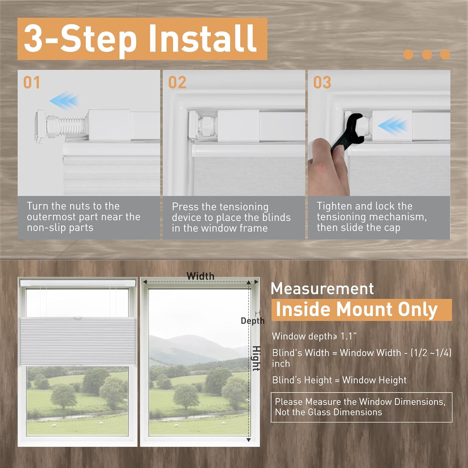 No Drill No Tools Top Down Bottom Up Cellular Shades, 22" W x 48" H Blackout Easy Install Cordless Honeycomb Blinds, Noise Reduce & Thermal Insulation Blinds for Home Office White