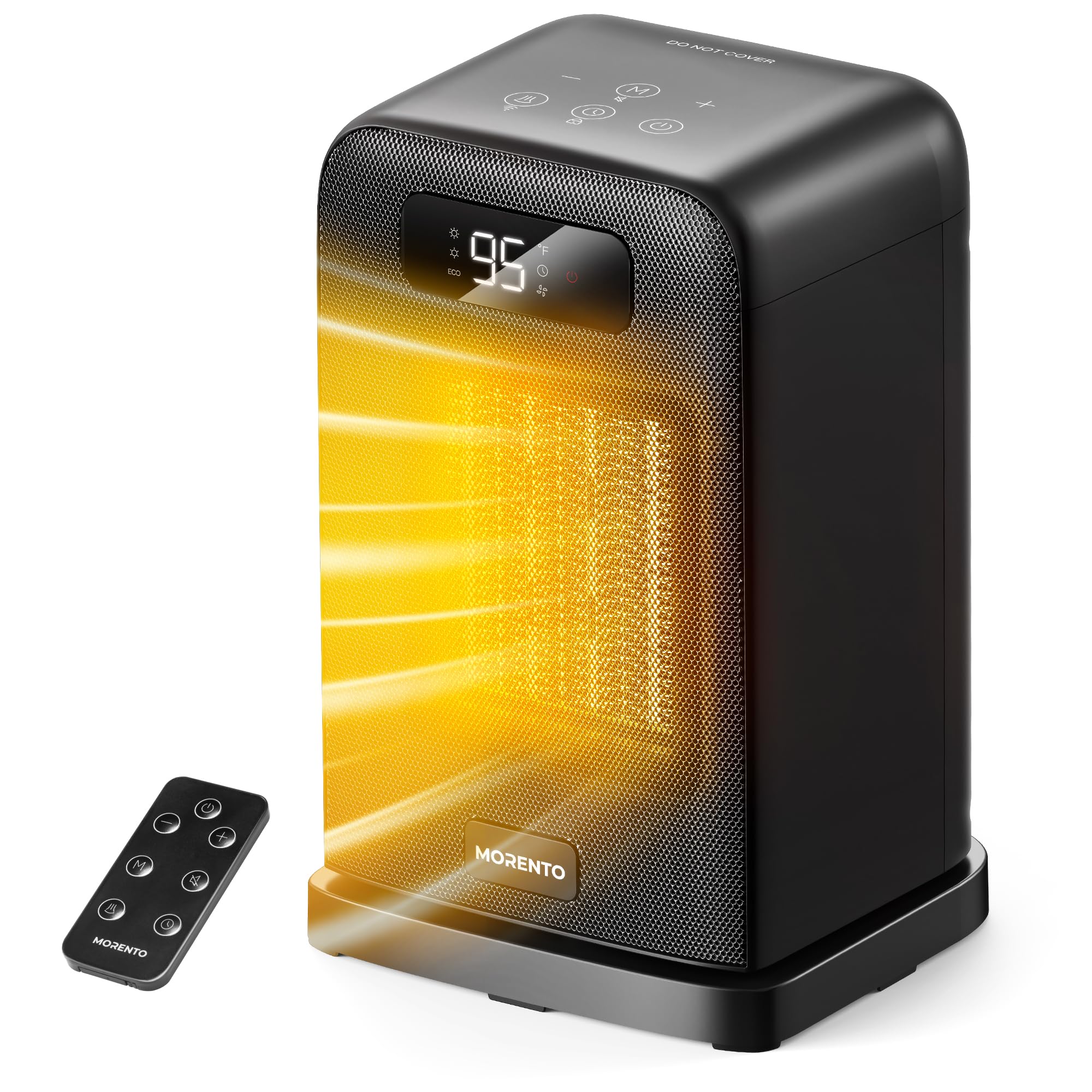 MORENTO Space Heater, Portable Space Heaters for indoor Use, Auto Temperature Control, LED Display Electric Heater, ECO Mode & 0-12H Timer, Quiet Heaters for Office, Bedroom, Home (Black, 1