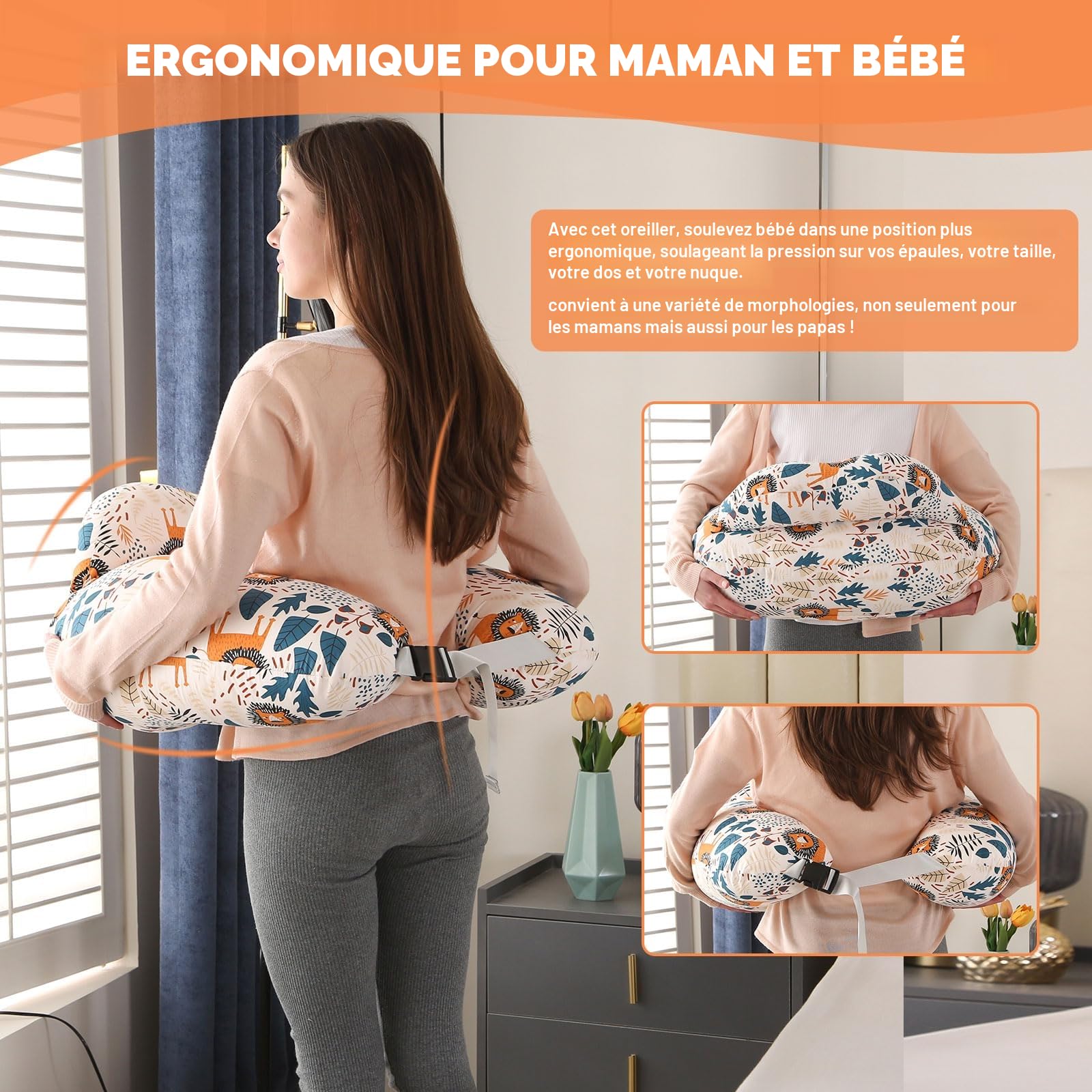 Coussin d'Allaitement pour Bébé : Coussin de Nourrissage Multifonctionnel, Coussin de Nourrissage de Grossesse, Coussin d'Allaitement Maternité en Forme de U, Soutien de Siège pour Bébé (Lion Cartoon)