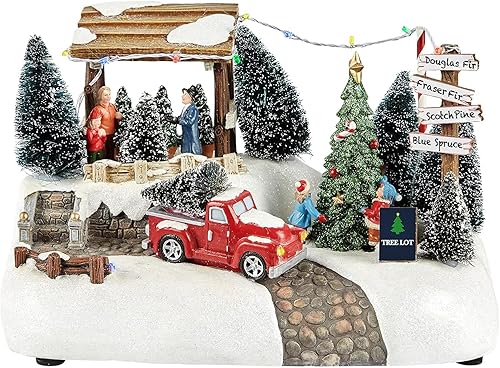 MOMENTS IN TIME Árbol de pueblo de Navidad, decoración del hogar con luces LED y música de Navidad funciona con pilas (no incluidas)