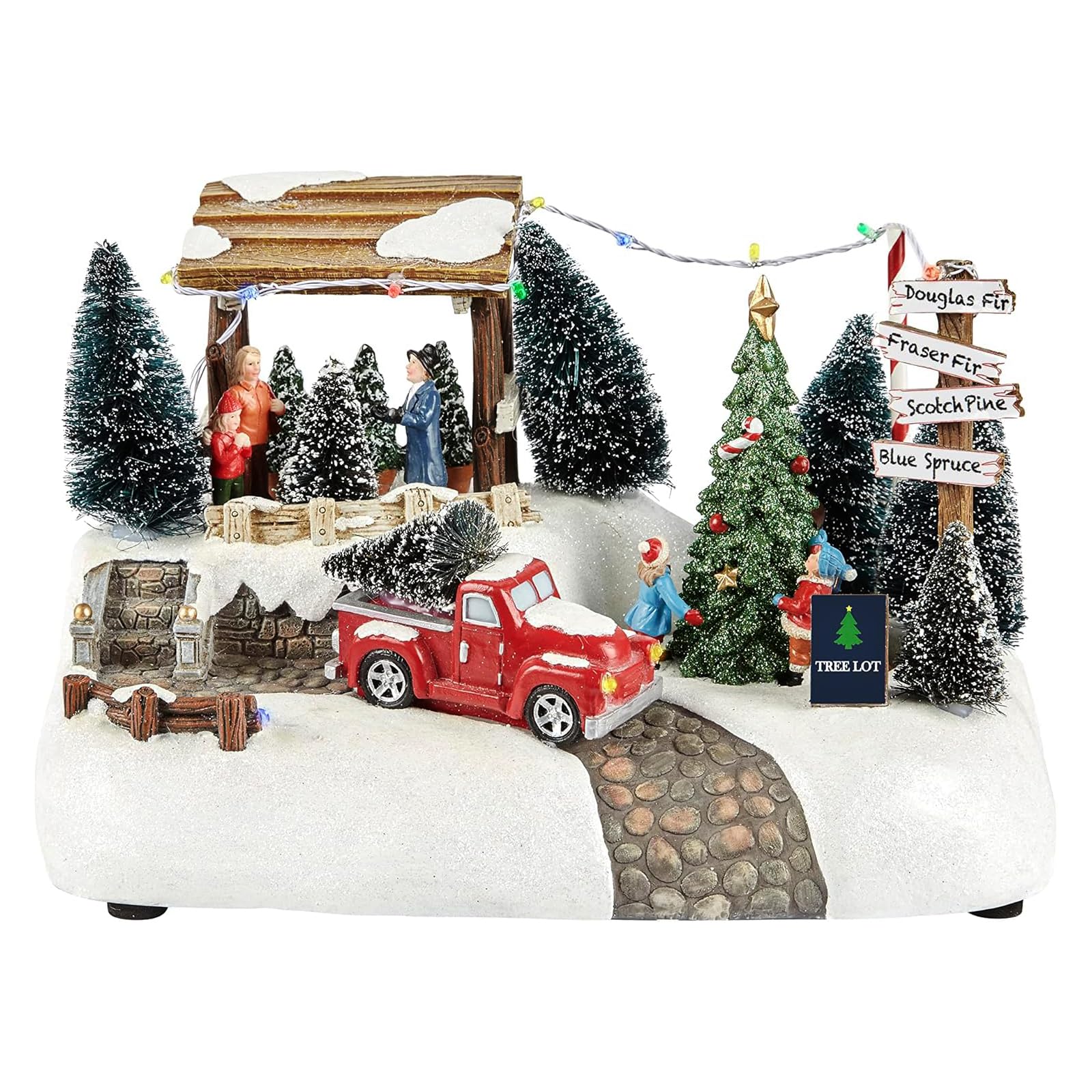 MOMENTS IN TIME Christmas Village Tree Animation Building Home Decor with LED Lights and Christmas Music Battery Operated (not Included)