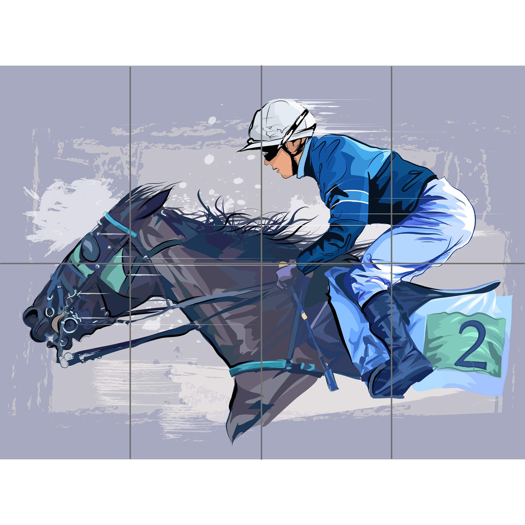Artery8 Racing Horse And Jockey Blue Grunge XL Giant Panel Poster (8 Sections)
