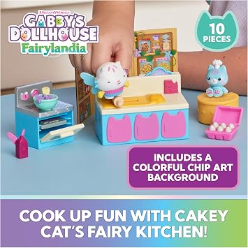 DREAMWORKS GABBY'S DOLLHOUSE Fairylandia, Cakey Cat's Fairy Kitchen Playset
